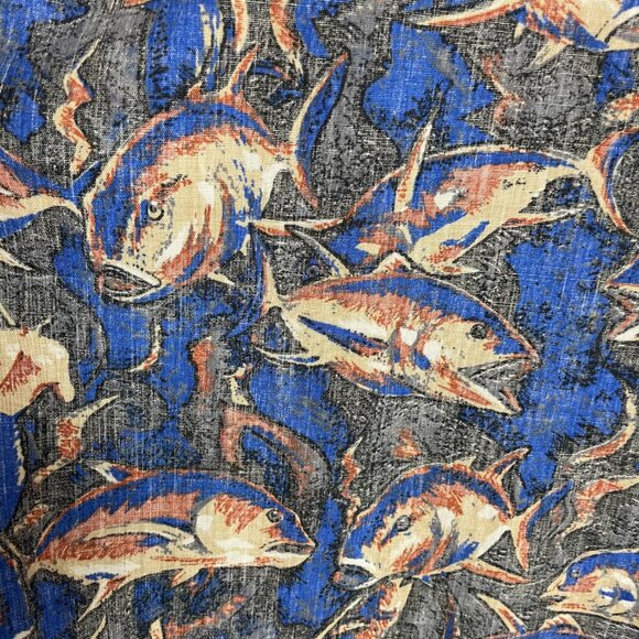 Vintage Hawaiian Shirt Giant Fish Men Scene Short Sleeve Unique Print Button-Up - Picture 11 of 12